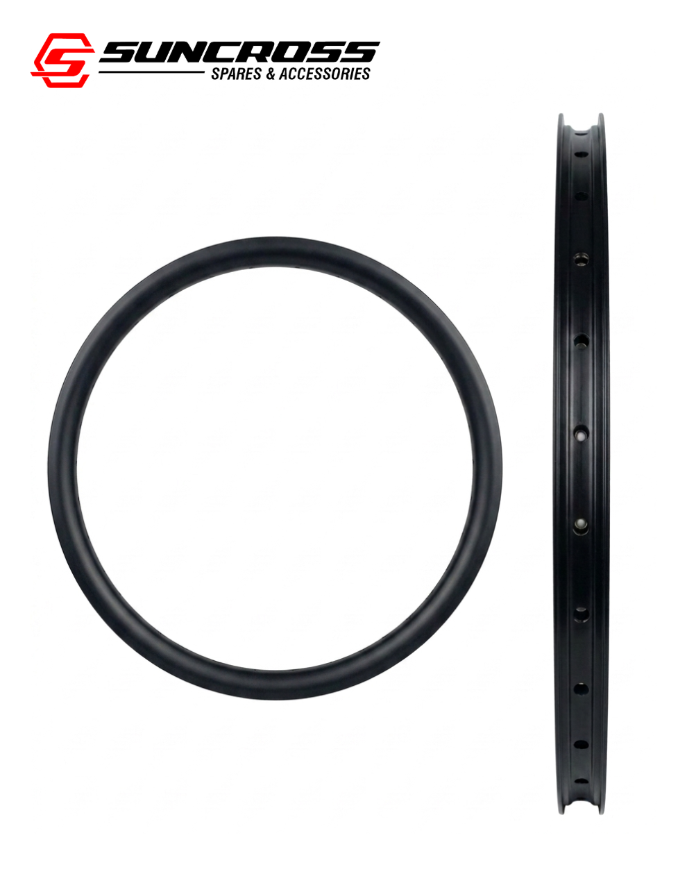 Suncross 29 Inch 36H Double Wall Alloy Bicycle Rim in Black without CNC sidewalls for MTB and hybrid bicycles.